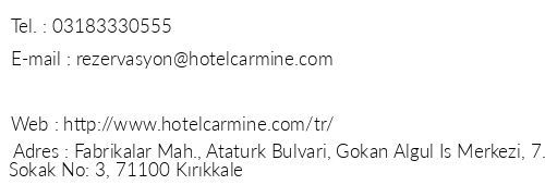 Carmine Otel telefon numaralar, faks, e-mail, posta adresi ve iletiim bilgileri